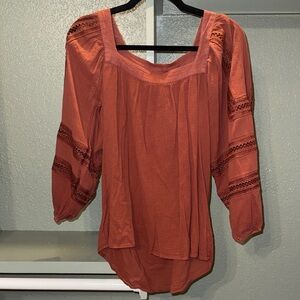 Express Terracotta Blouse with Lace Accents